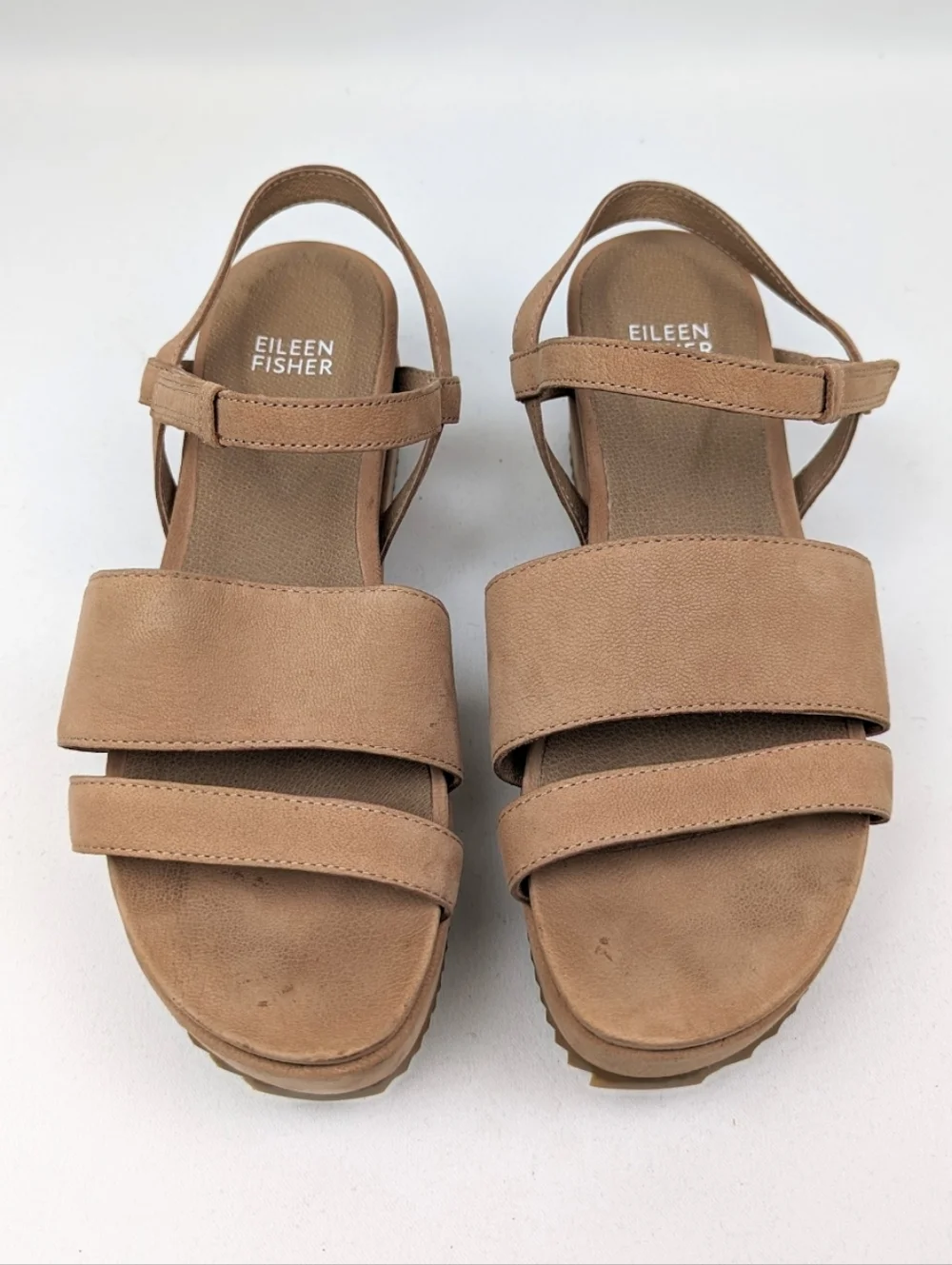 Eileen Fisher Ego Suede Platform Sandal Chunky Strappy Open Toe Wedge Tan 7.5